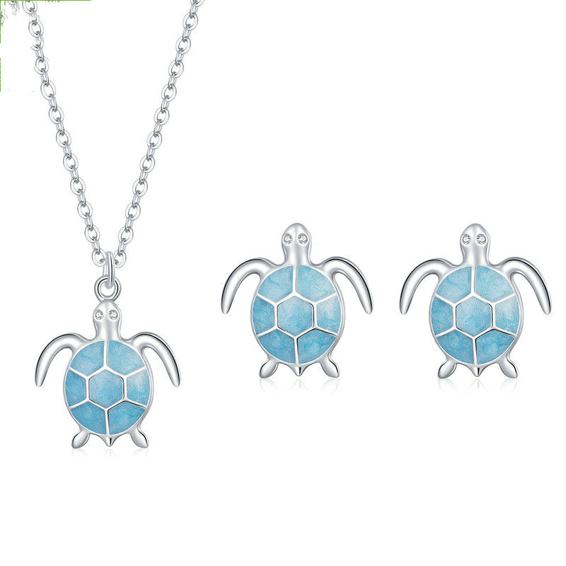 Tortuga Sterling Silver Turtle Necklace and Earrings