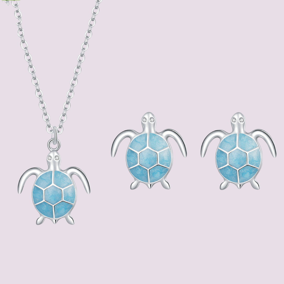 Tortuga Sterling Silver Turtle Necklace and Earrings