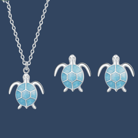 Tortuga Sterling Silver Turtle Necklace and Earrings